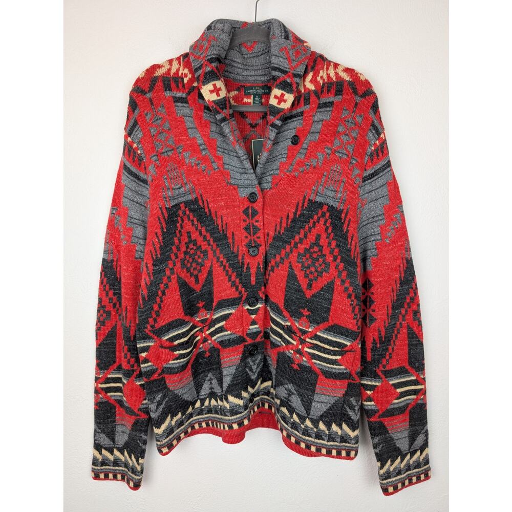 Lauren Ralph Lauren Jeans Cardigan Sweater Aztec Southwest Western NWT Size XL - Picture 2 of 10